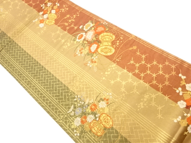 JAPANESE KIMONO / VINTAGE FUKURO OBI / SILK / WOVEN UME & KIKU